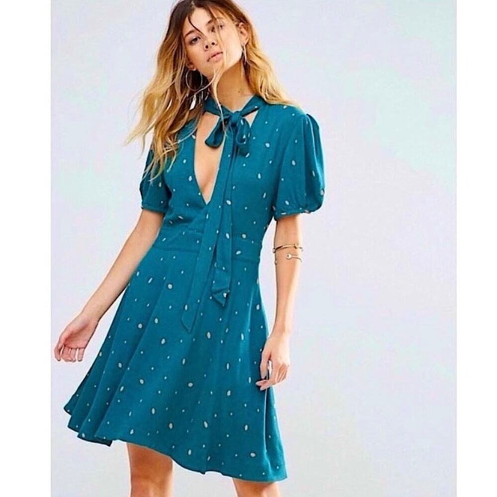Free People Green Abbie Polka Dot Print Versatile Fit & Flare Knee Length Dress